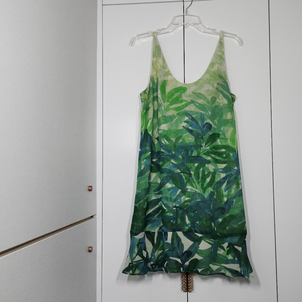 Cabi Castaway Tropical Palm Leaf Mini Dress Women's Size M Green
